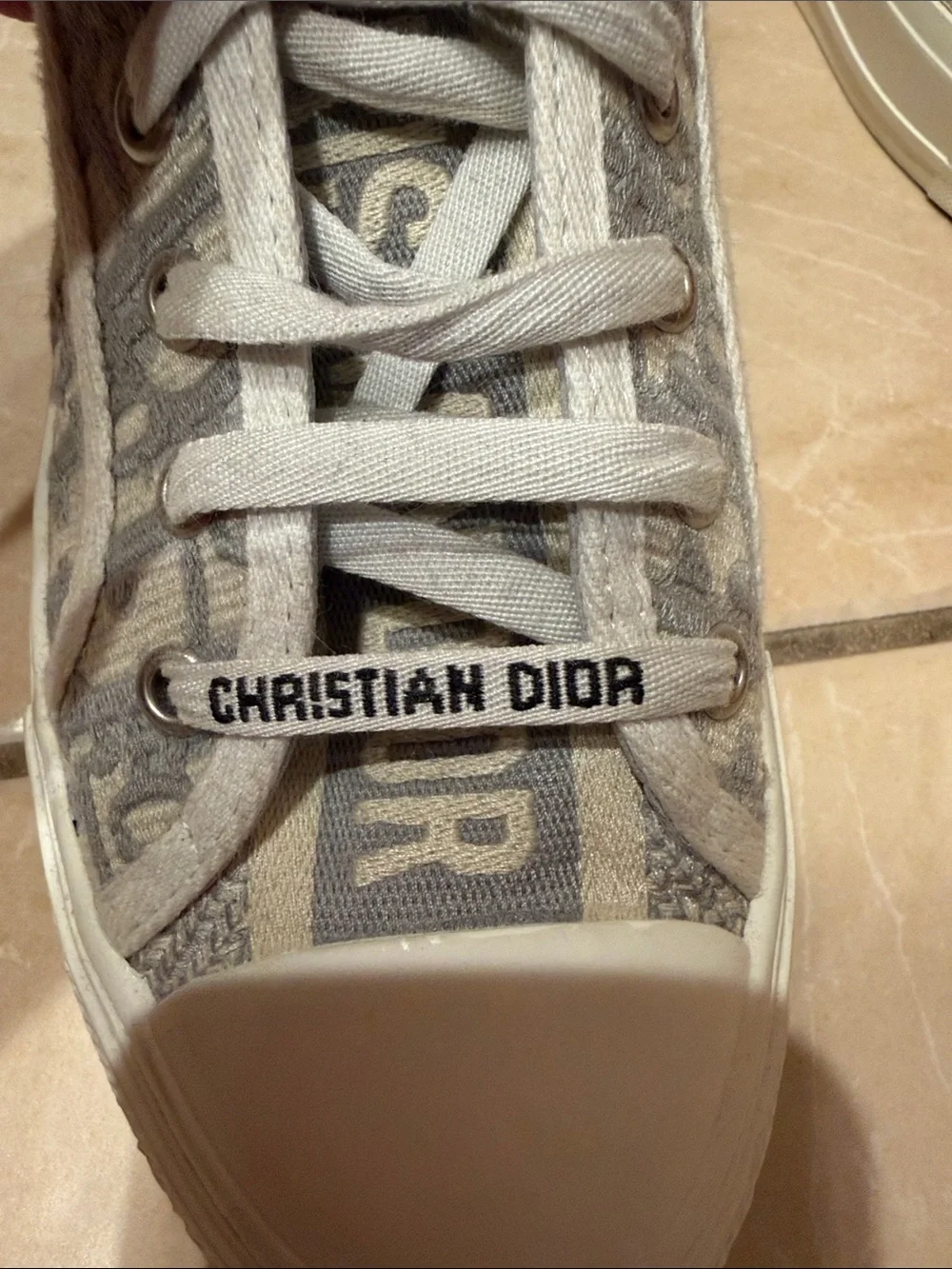 Dior Beige & White Canvas Low-Top Sneakers